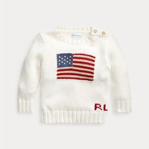 Ralph Lauren White Knit Sweater with American Flag